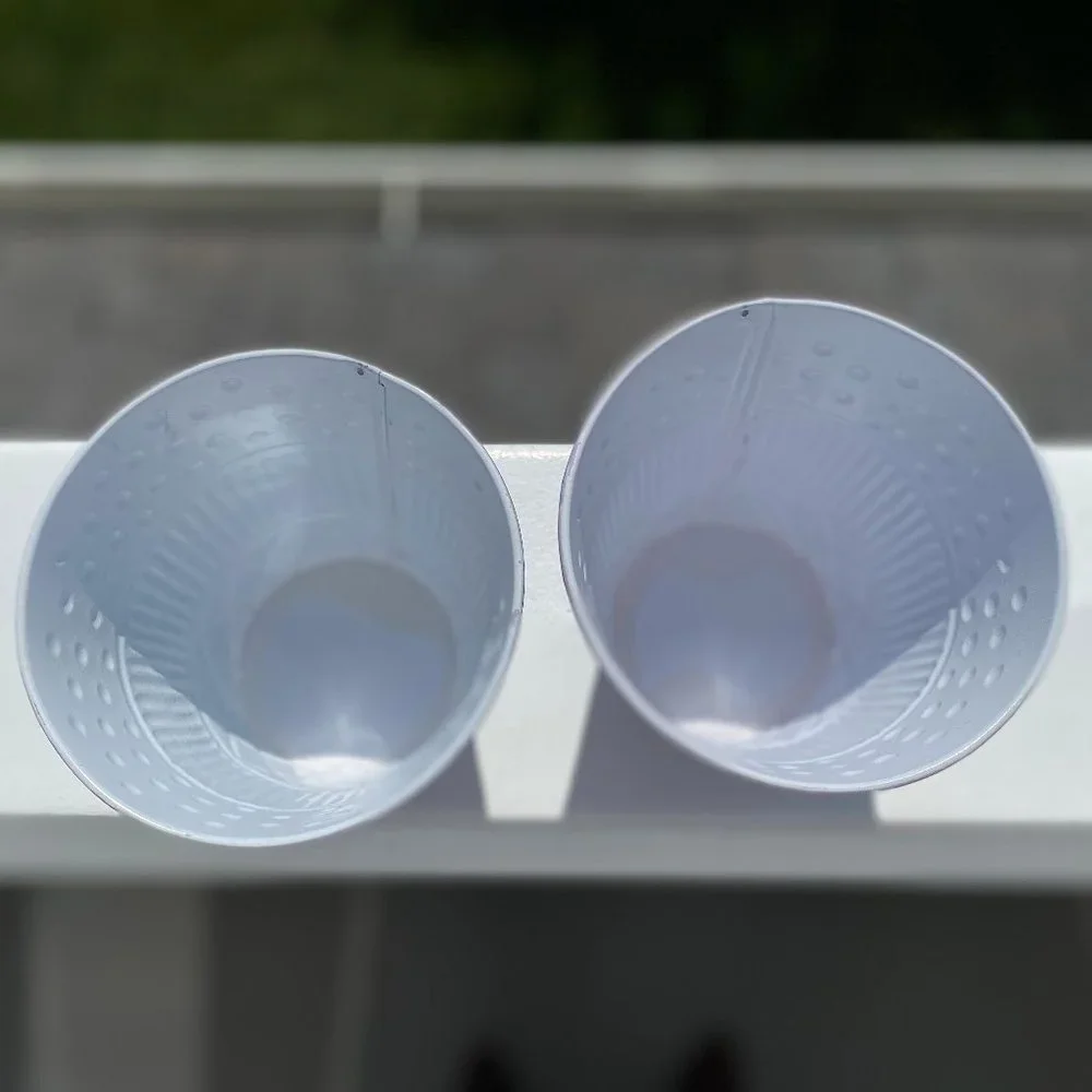 Pair of Lavender Painted Metal Plant Pots